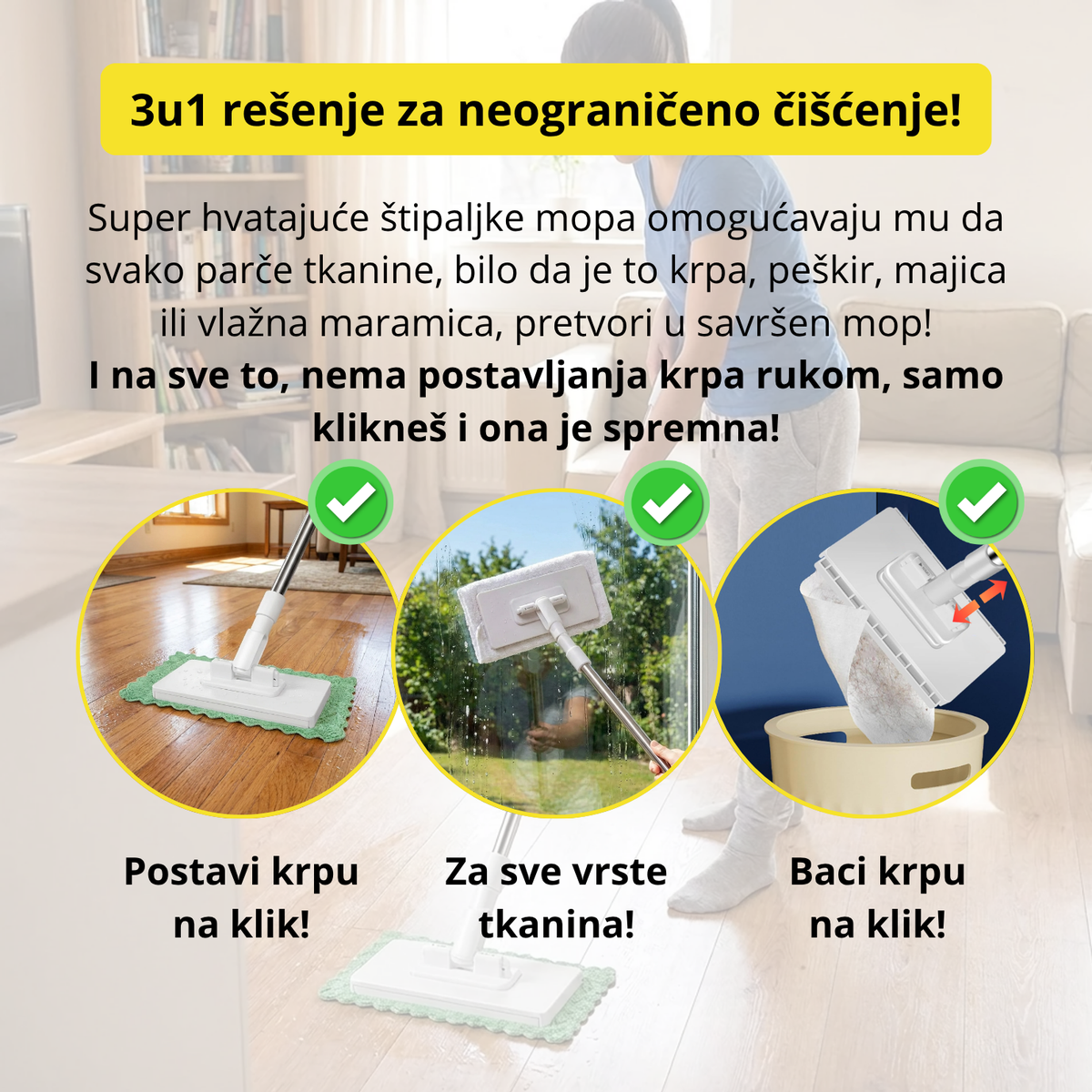 ClickMop - Mop za sve vrste krpa + 2 Mikrofiber krpe Gratis