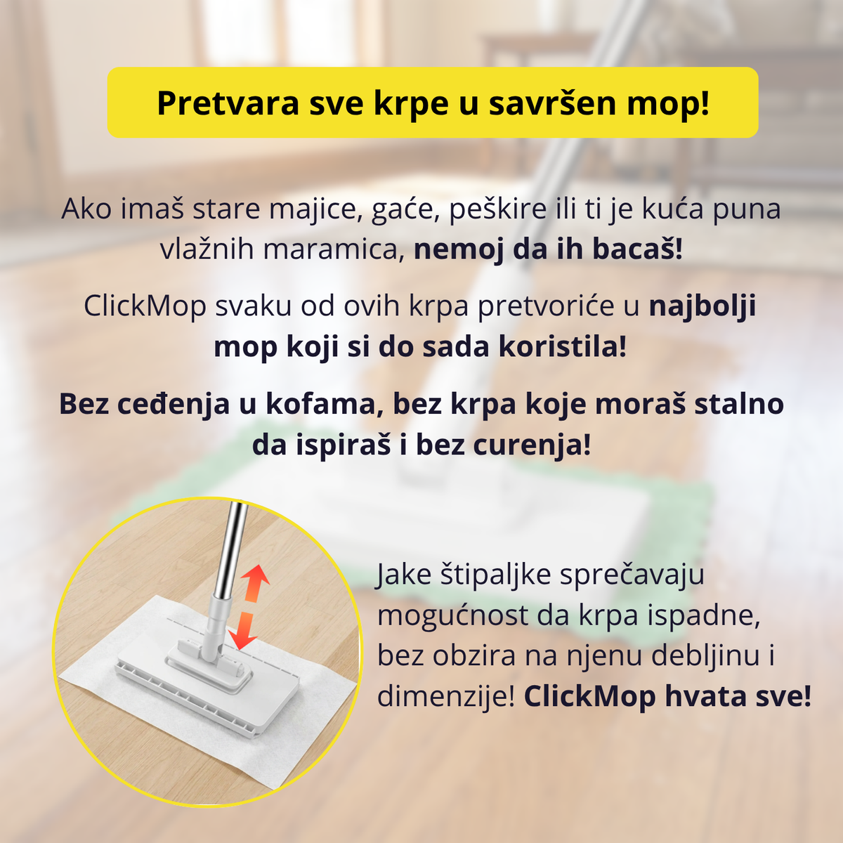 ClickMop - Mop za sve vrste krpa + 2 Mikrofiber krpe Gratis