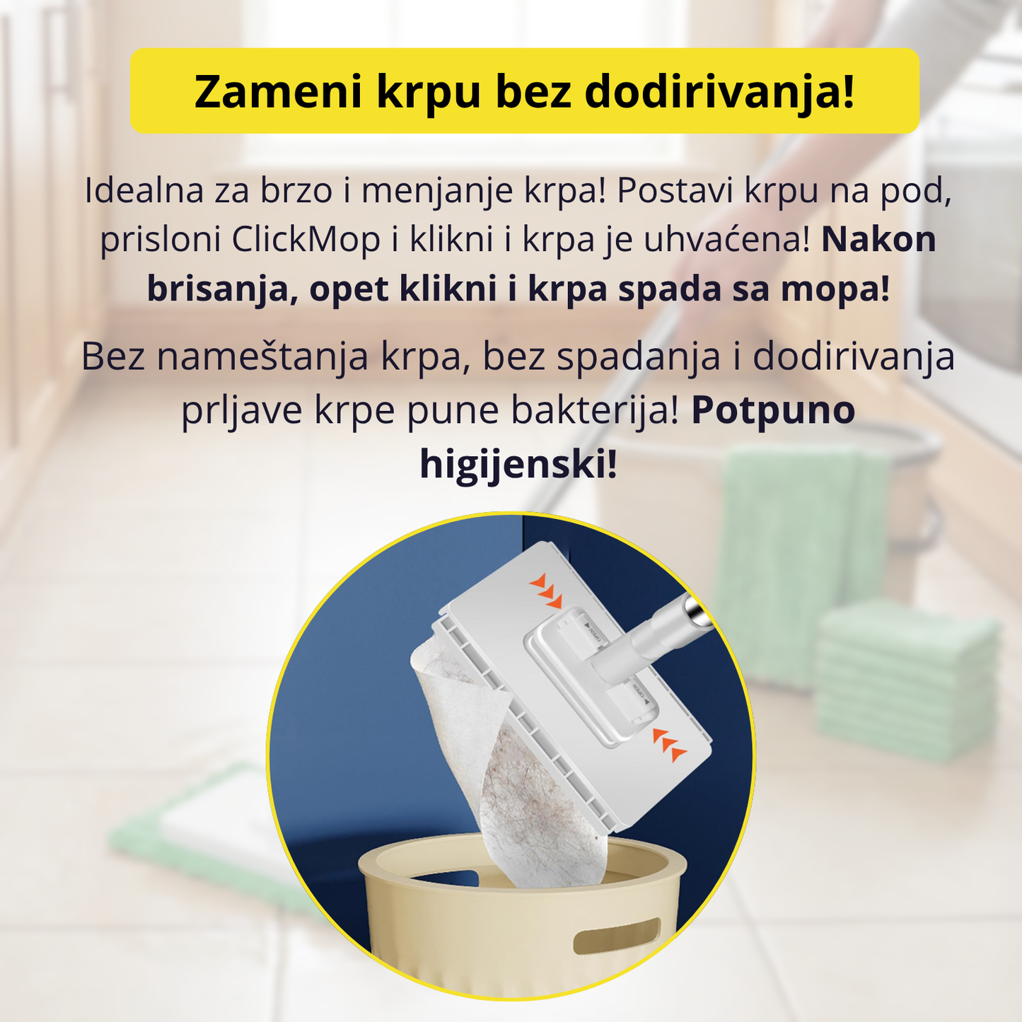 ClickMop - Mop za sve vrste krpa + 2 Mikrofiber krpe Gratis